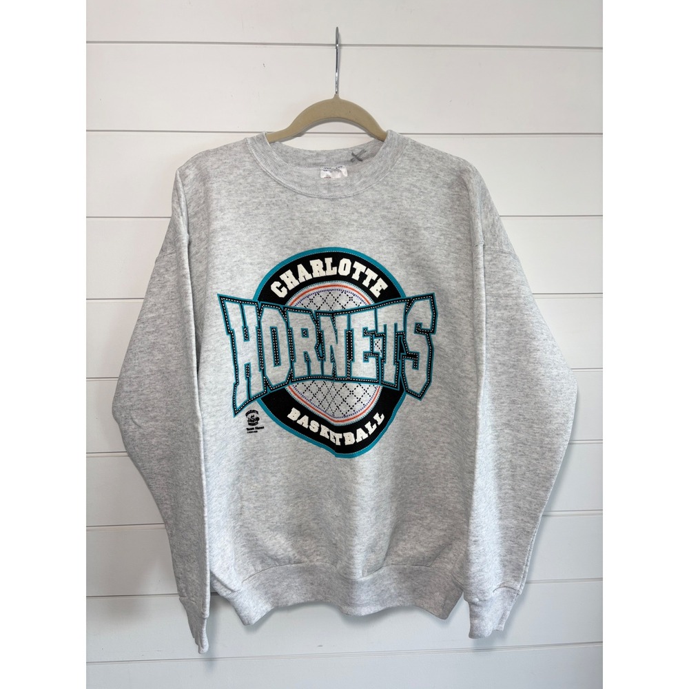 Vintage Charlotte Hornets NBA Team Hanes Gray Sweatshirt NWT 90s Basketball L
